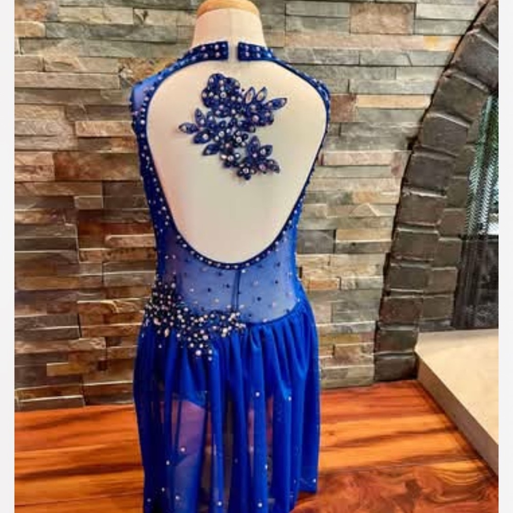 Custom Made Stunning Blue Beaded Dress with Headpiece - Picture 2 of 4